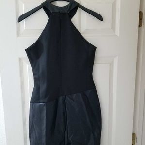 High neck, black leather dress